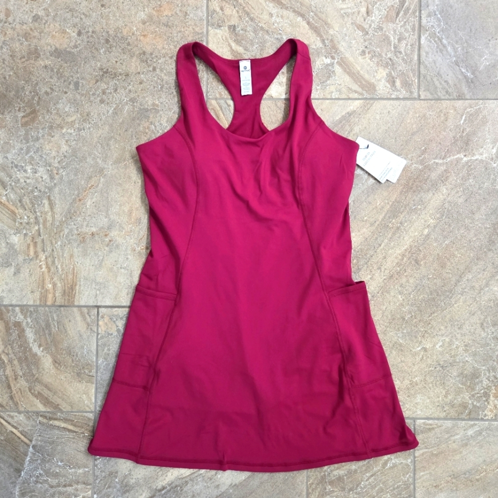 NWT 90 Degrees By Reflex Pink Racerback Athletic Dress Built in Shorts Sports L